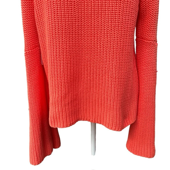 Free People Damsel Orange Flare Sleeve Deep V-Neck Chunky Knit Sweater Medium - Picture 9 of 15